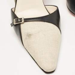 Christian Louboutin Black/White Canvas and Leather Slingback Pumps Size 37