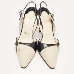 Christian Louboutin Black/White Canvas and Leather Slingback Pumps Size 37