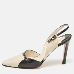 Christian Louboutin Black/White Canvas and Leather Slingback Pumps Size 37