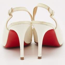 مملوكة مسبقًا Christian Louboutin White Patent Leather Slingback Pumps Size 39