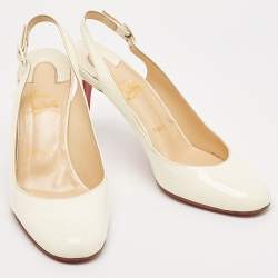 مملوكة مسبقًا Christian Louboutin White Patent Leather Slingback Pumps Size 39
