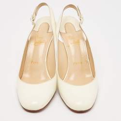 مملوكة مسبقًا Christian Louboutin White Patent Leather Slingback Pumps Size 39
