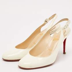مملوكة مسبقًا Christian Louboutin White Patent Leather Slingback Pumps Size 39