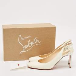 مملوكة مسبقًا Christian Louboutin White Patent Leather Slingback Pumps Size 39