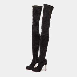 Pre Owned Christian Louboutin Black Suede  Knee Length Boots Size 38.5