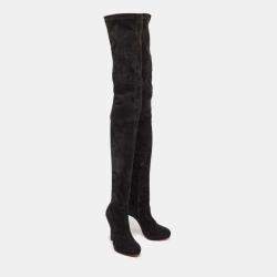Pre Owned Christian Louboutin Black Suede  Knee Length Boots Size 38.5