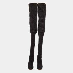 Pre Owned Christian Louboutin Black Suede  Knee Length Boots Size 38.5