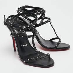 Pre Owned Christian Louboutin Black Leather Bombina Spikes Sandals Size 37