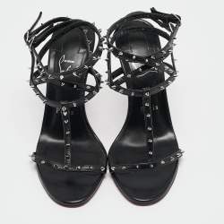 Pre Owned Christian Louboutin Black Leather Bombina Spikes Sandals Size 37