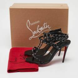 Pre Owned Christian Louboutin Black Leather Bombina Spikes Sandals Size 37