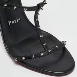 Pre Owned Christian Louboutin Black Leather Bombina Spikes Sandals Size 37