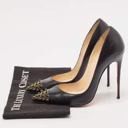Pre Owned Christian Louboutin Black Leather Studded Cabo Pumps Size 38