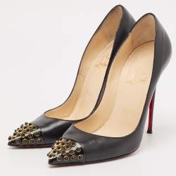 Pre Owned Christian Louboutin Black Leather Studded Cabo Pumps Size 38