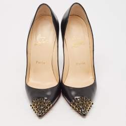 Pre Owned Christian Louboutin Black Leather Studded Cabo Pumps Size 38