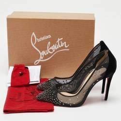 Christian Louboutin Black Mesh and Velvet Follies Strass Pumps Size 38.5