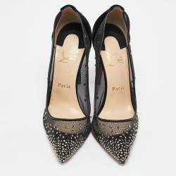Christian Louboutin Black Mesh and Velvet Follies Strass Pumps Size 38.5