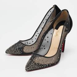 Christian Louboutin Black Mesh and Velvet Follies Strass Pumps Size 38.5