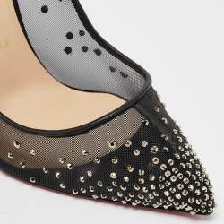 Christian Louboutin Black Mesh and Velvet Follies Strass Pumps Size 38.5