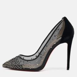 Christian Louboutin Black Mesh and Velvet Follies Strass Pumps Size 38.5
