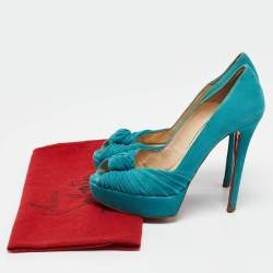 Christian Louboutin Green Pleated Suede Jenny Platform Pumps Size 37.5