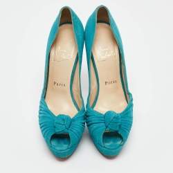 Christian Louboutin Green Pleated Suede Jenny Platform Pumps Size 37.5