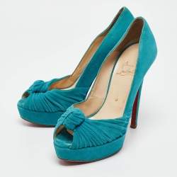 Christian Louboutin Green Pleated Suede Jenny Platform Pumps Size 37.5