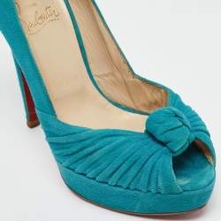 Christian Louboutin Green Pleated Suede Jenny Platform Pumps Size 37.5