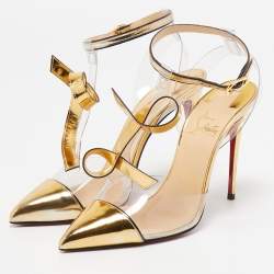 مملوكة مسبقًا Christian Louboutin Gold Leather and PVC Alta Firma Pumps Size 37