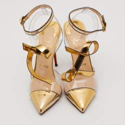 مملوكة مسبقًا Christian Louboutin Gold Leather and PVC Alta Firma Pumps Size 37