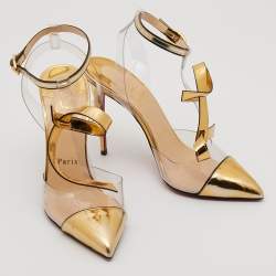 مملوكة مسبقًا Christian Louboutin Gold Leather and PVC Alta Firma Pumps Size 37