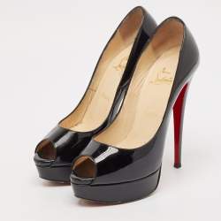 Christian Louboutin Black Patent Leather Lady Peep  Pumps Size 38