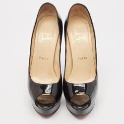 Christian Louboutin Black Patent Leather Lady Peep  Pumps Size 38