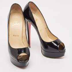 Christian Louboutin Black Patent Leather Lady Peep  Pumps Size 38