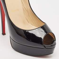 Christian Louboutin Black Patent Leather Lady Peep  Pumps Size 38