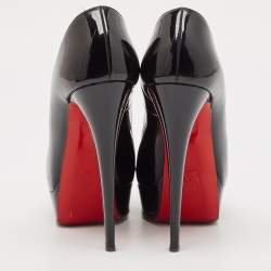Christian Louboutin Black Patent Leather Lady Peep  Pumps Size 38