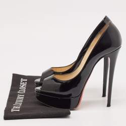 Christian Louboutin Black Patent Leather Lady Peep  Pumps Size 38