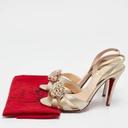 مملوكة مسبقًا Christian Louboutin Gold Suede Flo Ankle Strap Sandals Size 37