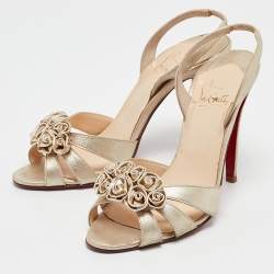 مملوكة مسبقًا Christian Louboutin Gold Suede Flo Ankle Strap Sandals Size 37