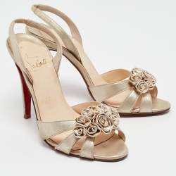 مملوكة مسبقًا Christian Louboutin Gold Suede Flo Ankle Strap Sandals Size 37