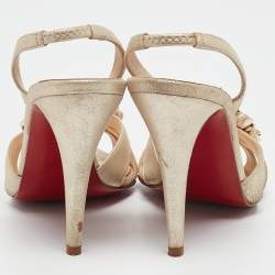 مملوكة مسبقًا Christian Louboutin Gold Suede Flo Ankle Strap Sandals Size 37