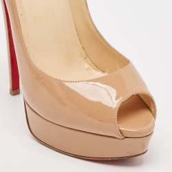 Christian Louboutin Beige Patent Leather Lady Peep Pumps Size 38.5