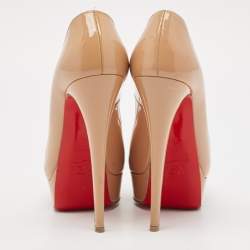 Christian Louboutin Beige Patent Leather Lady Peep Pumps Size 38.5