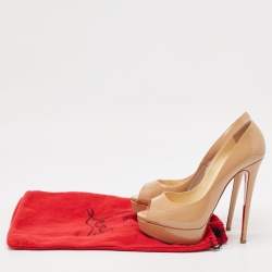 Christian Louboutin Beige Patent Leather Lady Peep Pumps Size 38.5