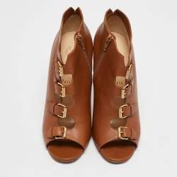 Pre Owned Christian Louboutin Brown Leather Camisol Booties Size 41