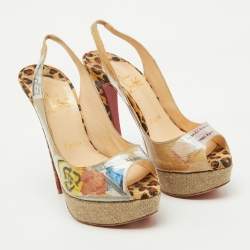 Christian Louboutin Multicolor PVC Eco Trash Peep Toe Platform Slingback Pumps Size 35.5