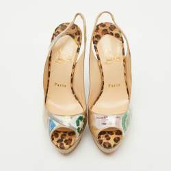 Christian Louboutin Multicolor PVC Eco Trash Peep Toe Platform Slingback Pumps Size 35.5