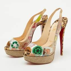 Christian Louboutin Multicolor PVC Eco Trash Peep Toe Platform Slingback Pumps Size 35.5