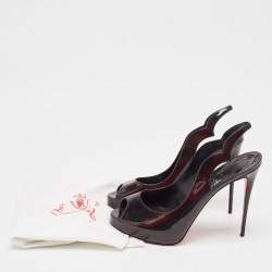 مملوكة مسبقًا حذاء كعب عالي كريستيان لوبوتان هوت تشيك جلد ثنائي اللون لامع بحزام للكاحل مقاس 41