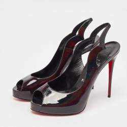 مملوكة مسبقًا حذاء ك عب عالي كريستيان لوبوتان هوت تشيك جلد ثنائي اللون لامع بحزام للكاحل مقاس 41