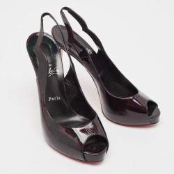 مملوكة مسبقًا حذاء كعب عالي كريستيان لوبوتان هوت تشيك جلد ثنائي اللون لامع بحزام للكاحل مقاس 41